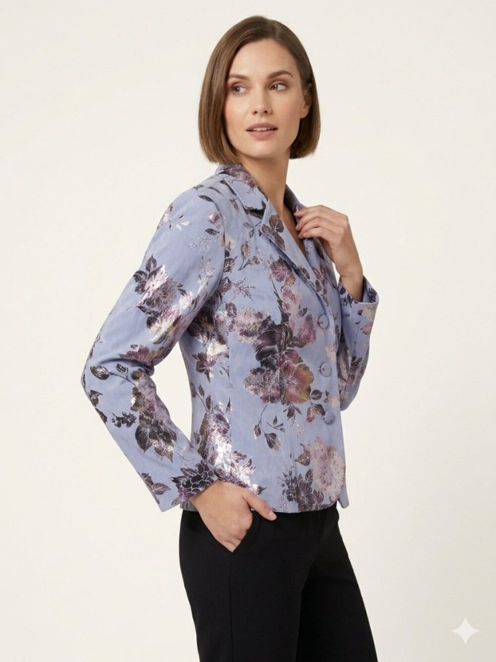 Bamboo Traders | Faux Suede Metallic Floral Print Jacket Whimsigoth Boho Chic L